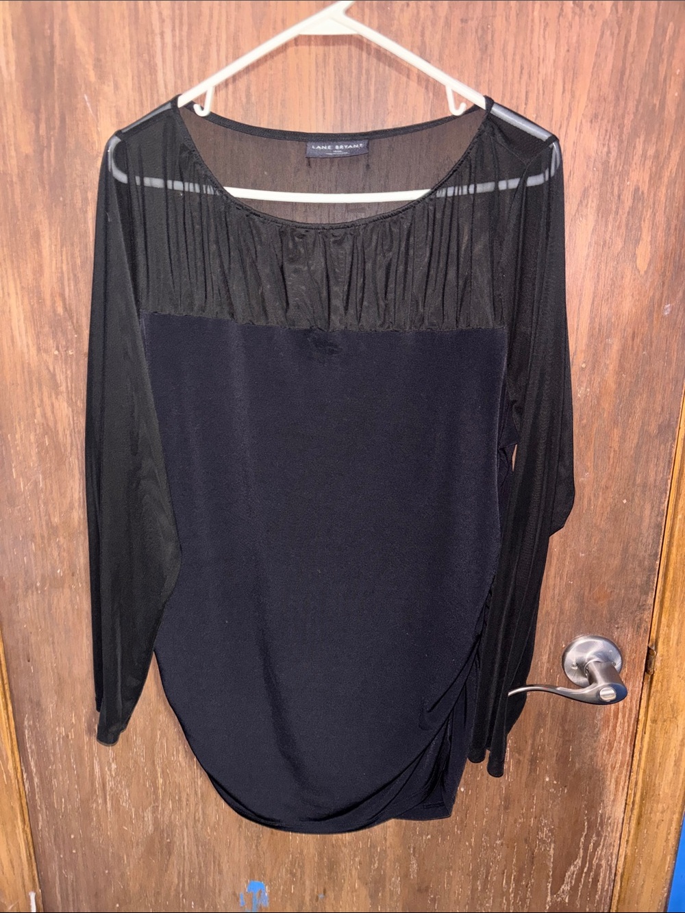 Lane Bryant Black Long Sleeve Top with Sheer Yoke